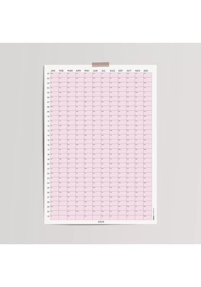 2027 Yıllık Takvim Planlayıcı, Planlayıcı Duvar Takvimi, Pastel Pembe Renk