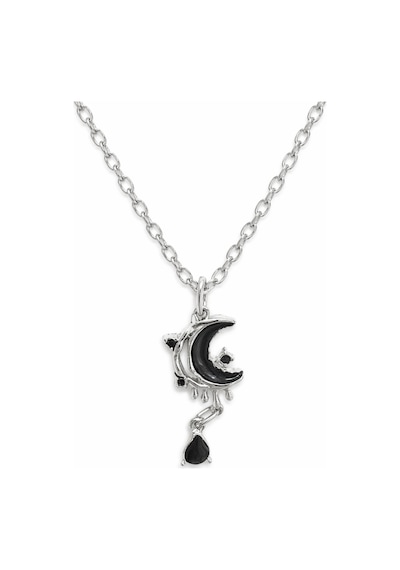 Gotik Ay Figürlü Siyah Detaylı Gümüş Renk Unisex Kolye Çok renkli