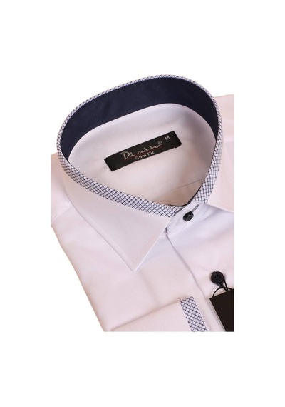 Dicotto Beyaz Lacivert Bieli Yaka Dar Kesim Micro Kumaş Kol Düğmeli Slim Fit Erkek Gömlek - 200-3 001