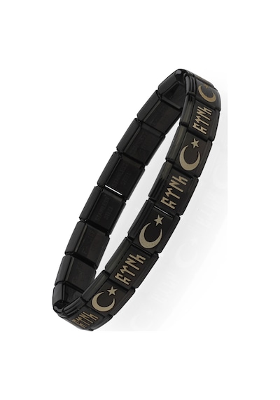 Ay Yıldızlı Göktürkçe Türk İtalyan Charm Unisex Çelik Bileklik Scb60 Siyah