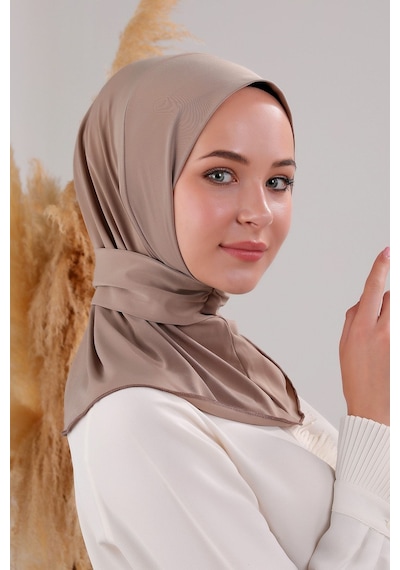 Melodi Scarf Kadın Tesettür Pratik Çıtçıtlı Sandy Fular Hazır Deniz Havuz Uyumlu Bone Vizon Vizon