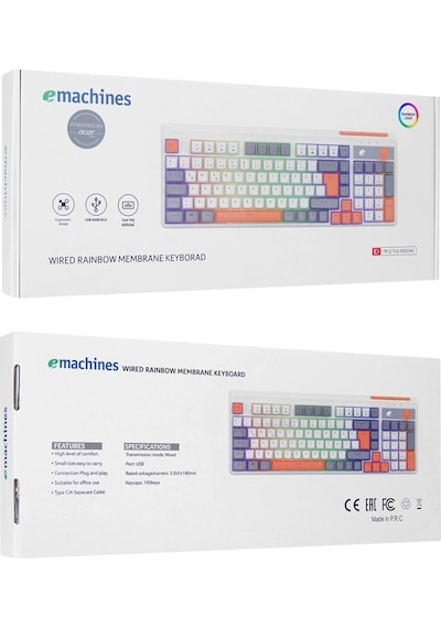 Acer Emachines, Eak860, Beyaz, Usb Kablolu, Rainbow Backlight, Membran Renkli Tuşlar, Türkçe Q, 100