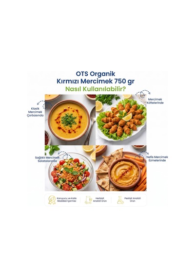 Ots Organik Kırmızı Mercimek 750 gr (Organik Sertifikalı, Pestisit Analizli)