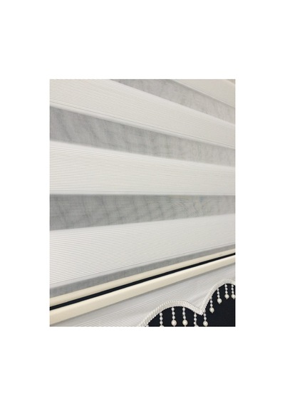 Beyaz Renk Boncuklu Küçük Pliseli Zebra Stor Perde Beyaz - 97250730 Beyaz