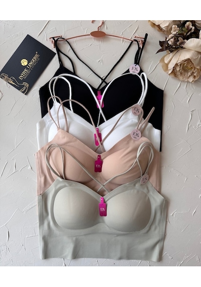 Carma Arkası Çapraz Dekolte İce-silk Balensiz Dikişsiz Push-up İt Beyaz
