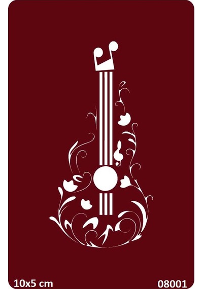 Airbrush Tattoo Çiçekli Gitar Yapışkanlı Stencil Süsleme Ve Boyama Kalıbı Şablon