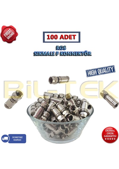 Rg6 Sıkmalı F Konnektör - 100 Adet