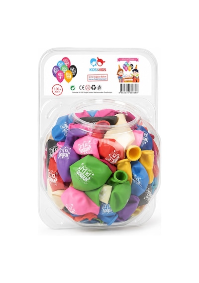 100'lü İyi Ki Doğdun Baskılı Lateks Balon Seti Pompa Hediyeli Plastik Saklama Kutulu Doğum Günü Parti Süsü Çok Renkli
