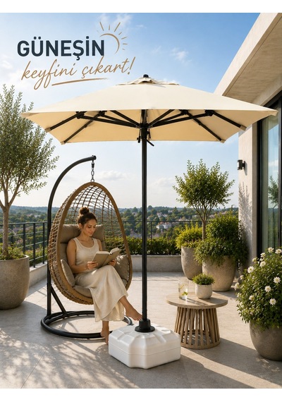 Alubrella Kare Krem 200x200 Cm, 8 Telli Güneş Şemsiyesi Antrasit