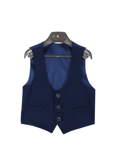 Zekids Erkek Çocuk Slim Fit 3 Lü Takım Elbise Ceket + Yelek + Pantolon -10333 Lacivert