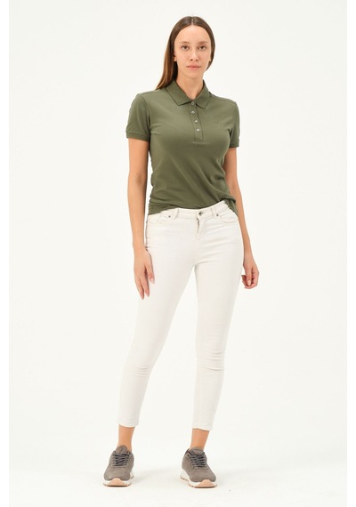 Msw Kadın Kısa Kollu Regular Fit Polo Yaka T-shirt Haki