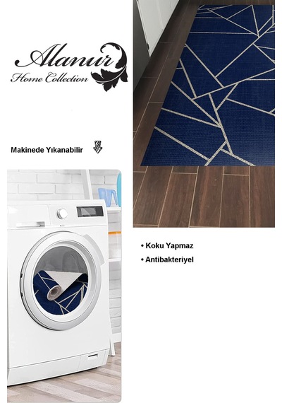 Dekoreko Kaymaz Taban Djt Mutfak Halısı Trend Modern 717 lacivert