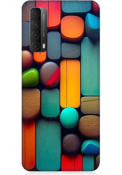 Huawei P Smart 2021 Uyumlu Silikon Kılıf Pastel Renkli Geometrik Şekiller
