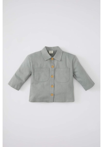 Defacto Kız Bebek Cepli Gabardin Uzun Kollu Gömlek B9654A524SPGN1102 Yeşil