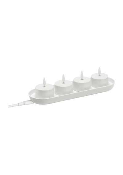 Skatgas 4 Adet Led'li Tealight Mum + Şarj Tepsili Dekoratif Şarj Edilebilir Led Işık Mum I.k:e.a Beyaz Beyaz