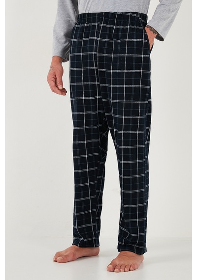 Buratti Ekoseli Regular Fit Yüksek Bel Cepli Bisiklet Yaka Erkek Pijama Takımı 6574002 Gri
