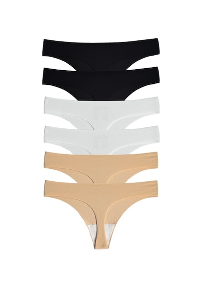 Alya Underwear Lazer Kesim Dikişsiz Tanga Külot, Seamless String 6'lı Paket Siyah - Beyaz -ten Alya Underwear Lazer Kesim Dikişsiz Tanga Külot, Seamless String 6'lı Paket Siyah - Beyaz -ten