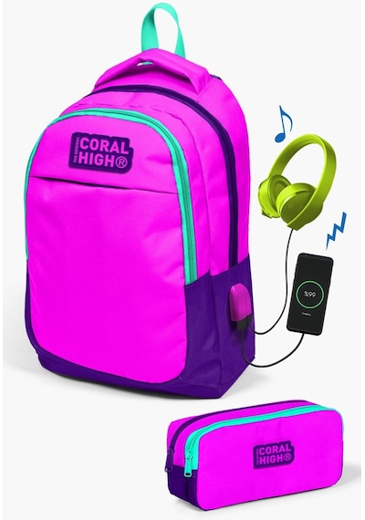 Coral High Kids Pembe Mor Usb'li 2'li Okul Çanta Seti Set0224314