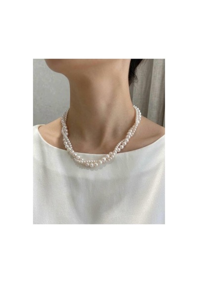 El Yapımı Gerçek İnci Sarmal Kolye - Zarif & Şık Choker Beyaz Beyaz