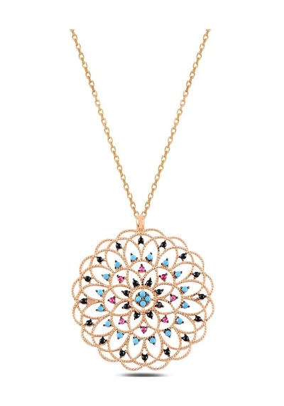 Mix Taşlı Rose Yaşam Çiçeği Model 5 Kadın Gümüş Kolye Gklysmccgm5