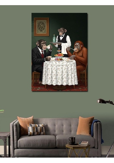 Kanvas Tablo Maymunlarla Akşam Yemeği 70cmx100cm