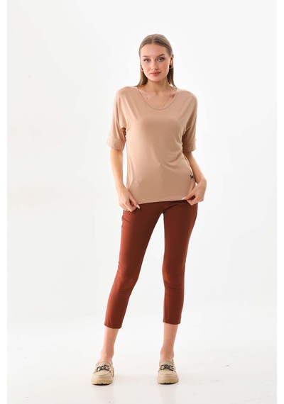 Sistas Kadın Bisiklet Yaka Kısa Kol Bluz 23009 Camel