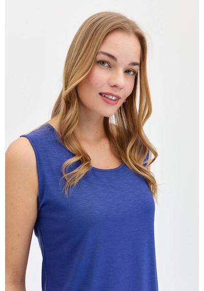 Desen Triko Kadın Sıfır Yaka Flamlı Kumaş Basic Askılı T-shirt 24086 Indigo Indigo