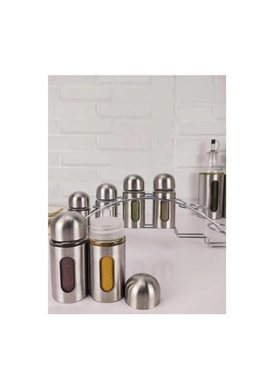 Standlı Metal Baharatlık Seti 6lı Cam-435