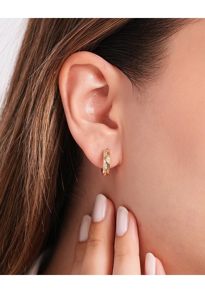 Debora Jewelry 14 Ayar Altın Zirkon Taşlı Bombeli Halka Küpe