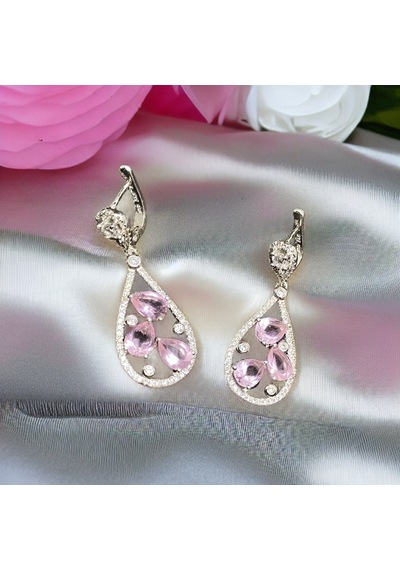 Pembe Damla Taşlı Zirkon Dizme 1. Kalite İthal 925 Ayar Kadın Gümüş Küpe -9046418682064