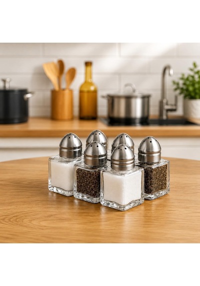 Mini Cam Tuzluk Biberlik Seti Kare Baharatlık Paslanmaz Çelik Kapaklı Şeffaf Cam Sofra Tuzluk Baharat Kabı Modern Dekoratif Tuzluk Biberlik Takımı 4 Çok Renkli