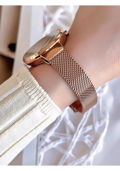 Ferro Hasır Kordonlu Rose Gold Kararmaz Renk Atmaz 3 Atm Özel Tasarım Kadın Kol Saat Bf21153cwt-c