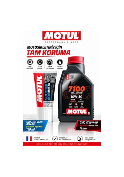 Motul 7100 10w-40 4t Tam Sentetik 1l + Scooter Gear 80w-90 Motor Ve Şanzıman Yağı Seti