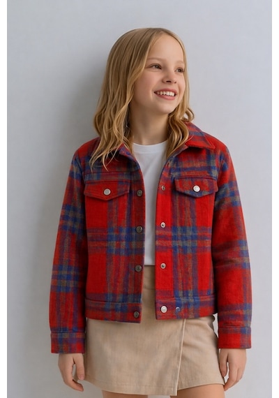 Esila Kids Kız Çocuk Kaşe Ceket Ekose Oduncu Gömlek Bordo