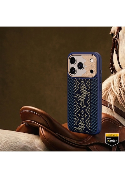 Apple iPhone Uyumlu 17 Pro Max Kılıf M-safe Şarj Özellik Karbon Fiber Benks Knight Armorpro Kevlar Kapak Lacivert