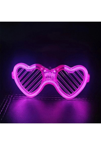 Mey İthalat Pembe Led Işıklı Kalp Gözlük - 3 Modlu Parti & Glow Gözlüğü