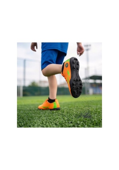 Çocuk Halı Saha Futbol Ayakkabısı Hafif, Kaymaz Tabanlı, Bağcıklı Kramponsuz Spor Ayakkabı Turuncu