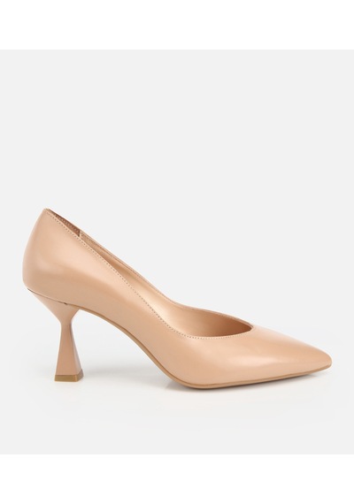 Hotiç Kadın Deri Bej Kısa Topuklu Stiletto