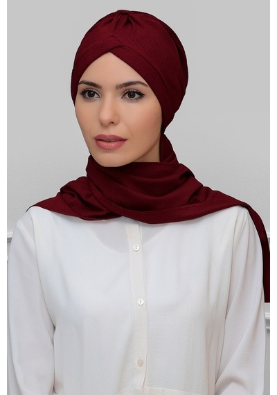 Hürrem Bone Bordo Pratik Hazır Geçmeli Tesettür Bone Petekli Mevsimlik Büzgül Bordo