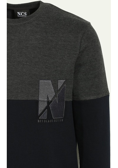 Antramelanj Erkek Bisiklet Yaka Logo Nakışlı 3 İplik Çift Renk Sweatshirt Ncs Jeans 1624-antramelanj Antrasit