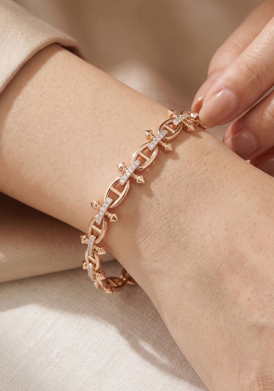 Gemici Düğüm Çivi Pırlantalı Bileklik - Rose