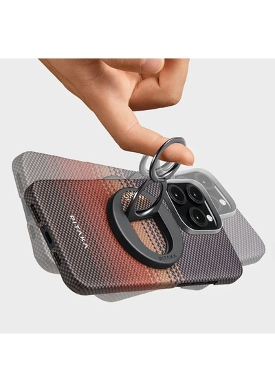 Apple Uyumlu iPhone   16 Pro Max Kılıf   Magsafeli Yüzük Standlı Aramid Fiber Pitaka Tactile Woven Sunset Kapak