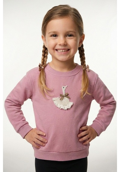 Breeze Kız Çocuk Sweatshirt Kuğu Armalı Fiyonk Detaylı 2-6 Yaş, Gülkurusu Gül Kurusu