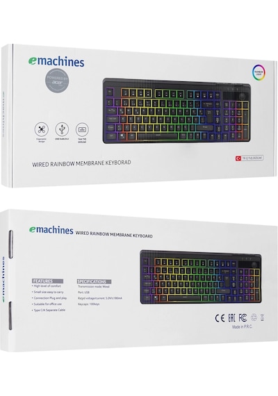 Acer Emachines, Eak860, Siyah, Usb Kablolu, Rainbow Backlight, Membran Tuşlar, Türkçe Q, 100 Tuşlu,