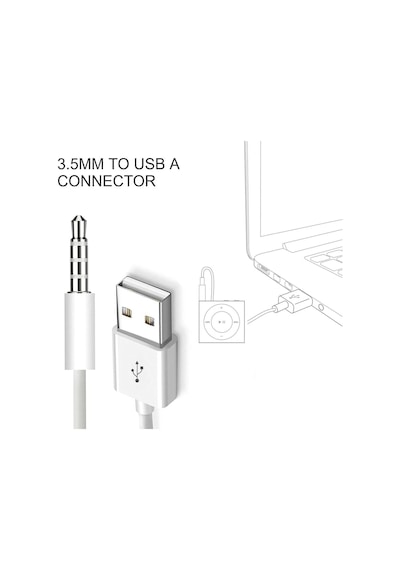 Coverzone İpod Shuffle İle Uyumlu Ent - Usb Şarj Ve Veri Aktarım Kablosu, 3.5 Mm Jack - Usb A Senkronizasyon Kablosu, Şarj Data Bağlantı Kablosu Beyaz