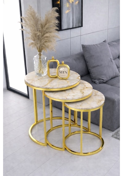 Armoni 3'lü C Zigon Gold Kaplama Krem Mermer Mdf Mebran Demonte