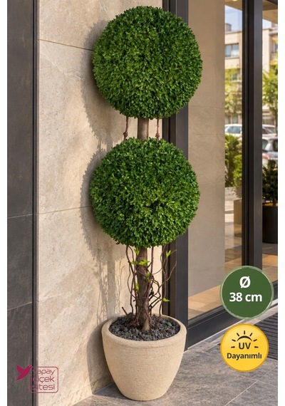 Yapay Çiçek Sitesi Bohem Saksıda Kaliteli Yapay Top Şimşir Ağacı Uv Dayanımlı 140 Cm Bahçe Ve Giriş Dekorasyonu Yeşil