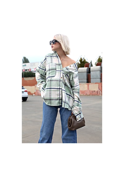 Madmext Su Yeşili Oversize Kadın Oduncu Gömlek Mg1589 Suyeşili