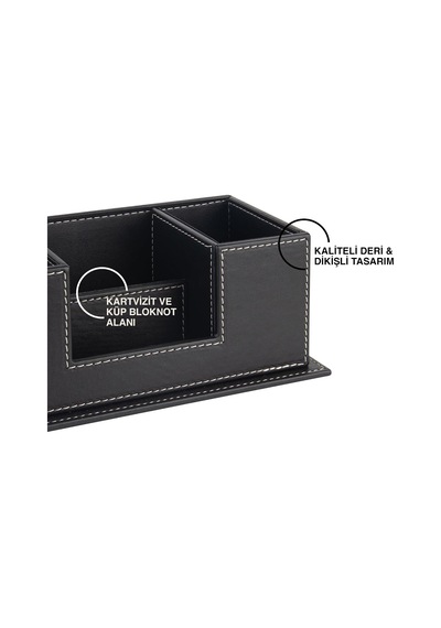 Masaüstü Deri Organizer Kalemlik 4 Gözlü Desktop Organizer Rainbow Vegan 10x12x25 Cm. Siyah Genel