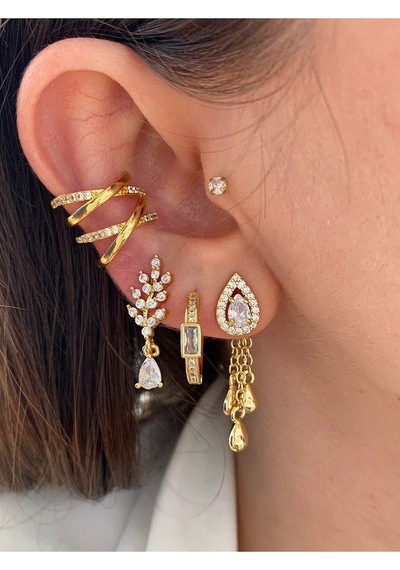 Zirkon Taşlı Çapraz Kadın Earcuff Kıkırdak Küpe 001